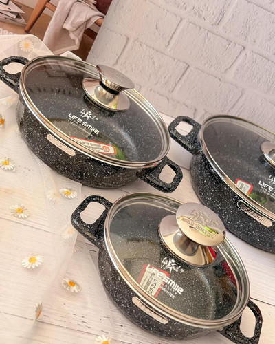 سرویس ماهیتابه گرانیتی لایف اسمایل سایز۱۲-۱۶-۲۰ مدل LIFEP7STSHR-6-1black