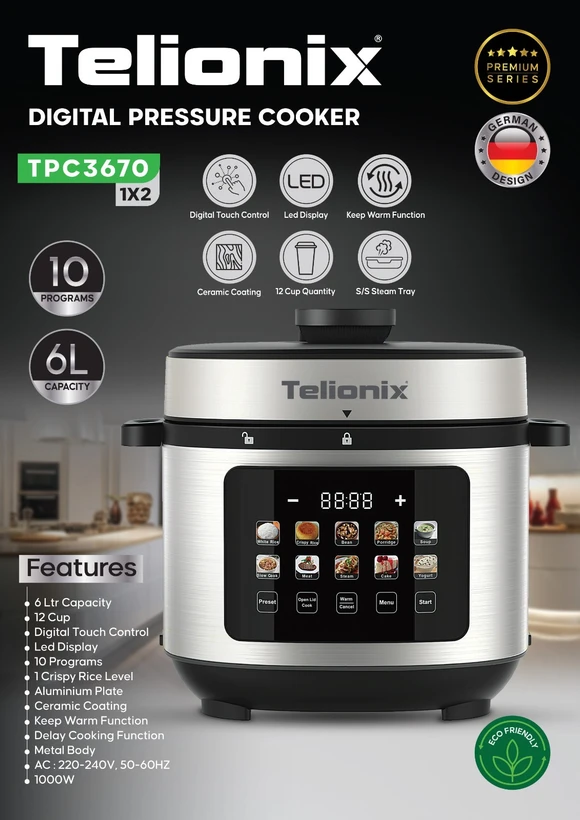 زودپز پلوپز برقی ۱۰ کاره دیجیتال تلیونیکس مدل TPC3670)